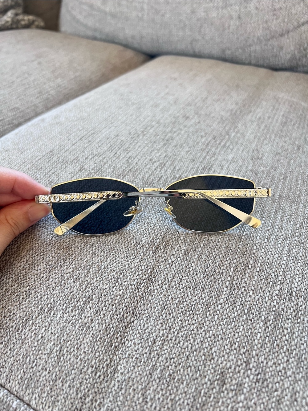 Dior Silver Frameless Oval Sunglasses with Black Lenses